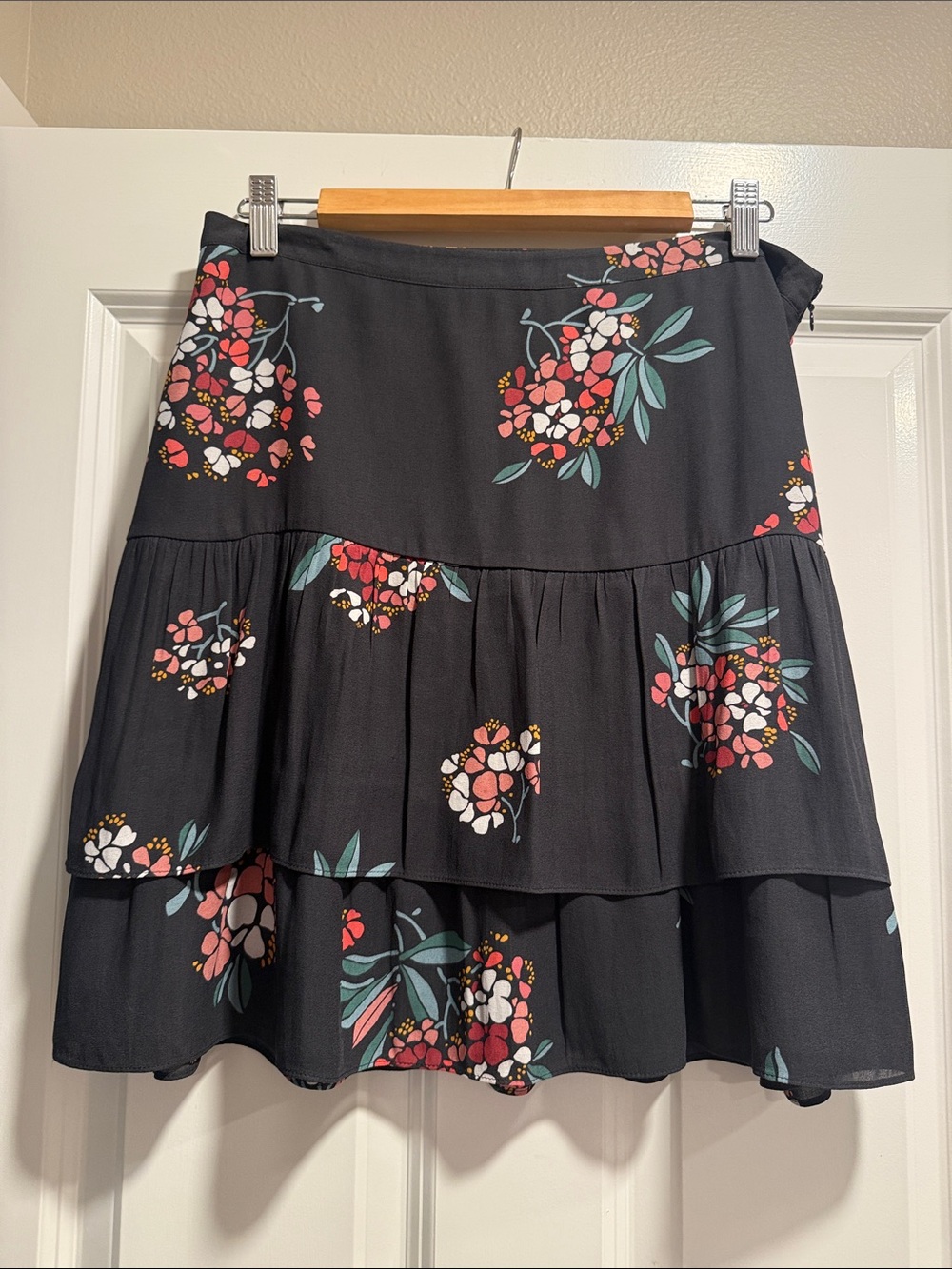 LOFT Black Floral Tiered Skirt